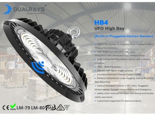 مستشعر الحركة وضوء النهار عكس الضوء 100W 150W 200W IP65 UFO High Bay Light لمصنع الأغذية