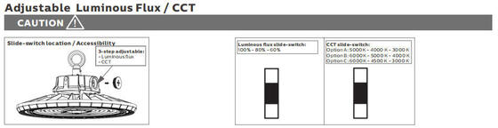 HB2 DIP الطاقة القابلة للتبديل و 3CCT UFO LED High Bay Light 100W 150LPW مع وظيفة الطوارئ اختياري