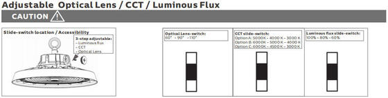 ضوء LED عالي الإضاءة يتميز بإعدادات قابلة للتبديل باستخدام مفتاح DIP للطاقة ودرجة حرارة اللون مع خيارات زاوية شعاع متعددة للاستخدام الصناعي