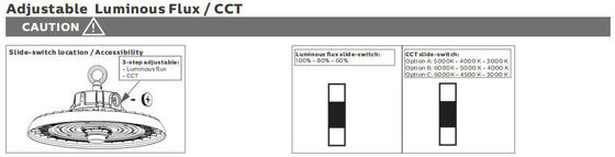 HB3 DIP الطاقة القابلة للتبديل و 3CCT UFO LED High Bay Light 150W 192LPW مع 20W/30W@3HRS الطوارئ