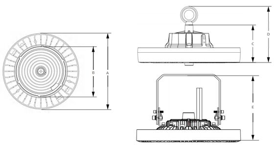 مصباح LED عالي الإضاءة UFO HB4H DIP قابل للتبديل للطاقة و 3CCT، بقوة 200 واط و 150LPW، مع تركيب تعليق حلقي وقوس