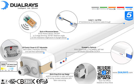Dualrays D2 Series 40W LED Tri Proof Light 160LPW مع مستشعر حماية IP65 PIR