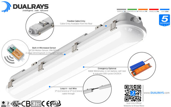 1200mm LED Tri Proof Lamp 30W Water Dust Vapor Proof 1-10V DALI Controller