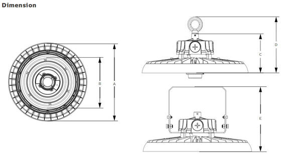 طاقة قابلة للتحويل HB3 DIP و3CCT UFO LED High Bay Light 100W 150LPW بزاوية 60 درجة | 90° | زاوية شعاع 120 درجة اختيارية
